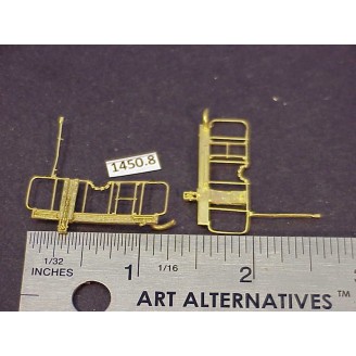 1450-8 -HO Caboose end railing assembly, ladders, brake stand, (no wheel) 1-1/8W x 1/2" to top of railing - Pkg. 2